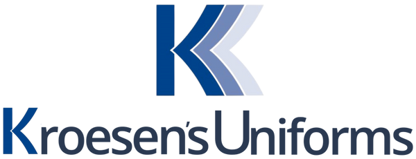 Kroesen's Uniforms logo with a stylized 'K' in blue and gray on a white background