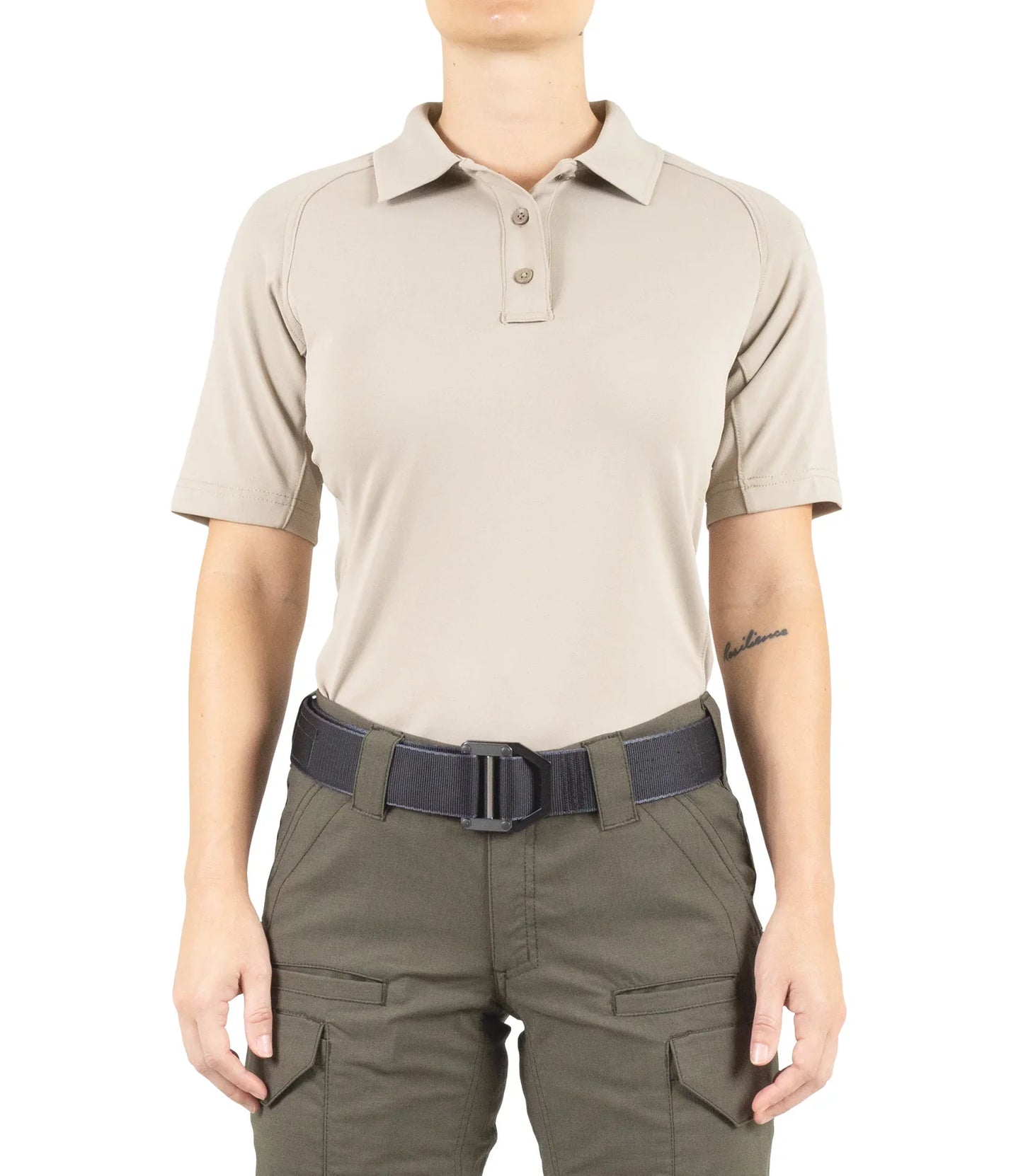 122509 WOMENS PERFORMANCE S/S POLO SILVER TAN